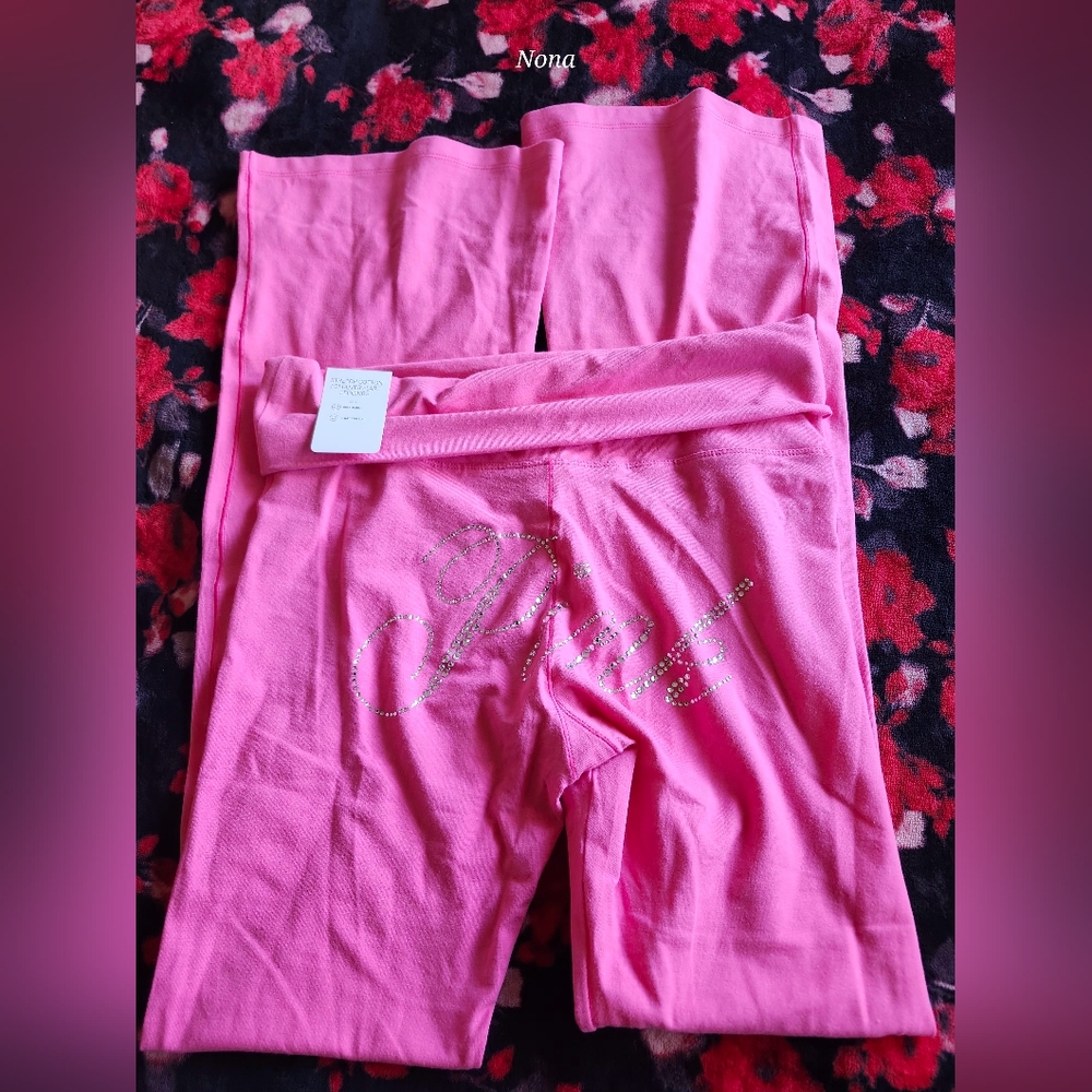 VS PINK Carmine Rose Bling Foldover Flare Leggings Size XXL NWT - Picture 7 of 10